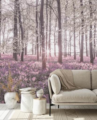 carta da parati rosa con foresta di campanule