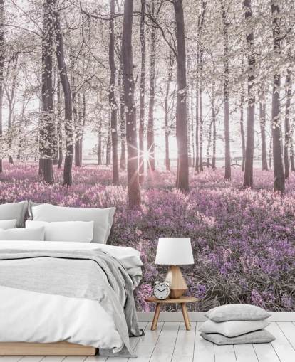 pink bluebell forest wall mural