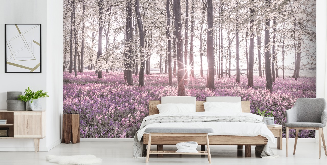 pink bluebell skov vægmaleri