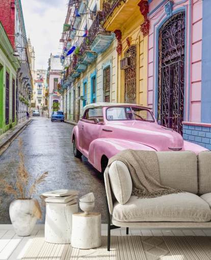 Mural de parede da rua de Havana com carro