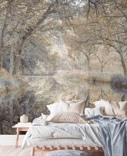 brown and gray canal in winter woodland wall mural by Assaf Frank for bedroom