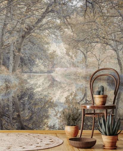 brown and grey canal in winter woodland wall mural by Assaf Frank for bedroom brown and grey canal in winter woodland wall mural by Assaf Frank for bedroom