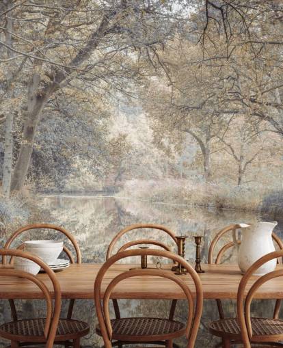brown and grey canal in winter woodland wall mural by Assaf Frank for bedroom