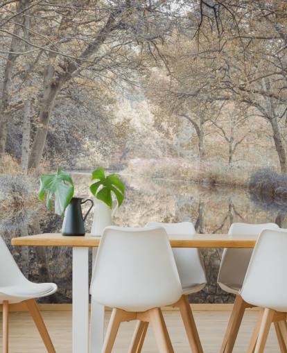 brown and grey canal in winter woodland wall mural by Assaf Frank for bedroom