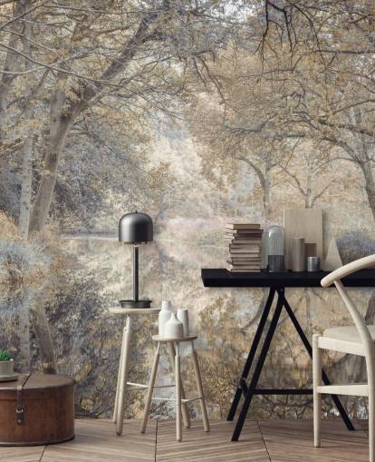 Brauner und grauer Kanal im Winterwald Wandbild von Assaf Frank für Schlafzimmer