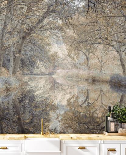 Brauner und grauer Kanal im Winterwald Wandbild von Assaf Frank für Schlafzimmer