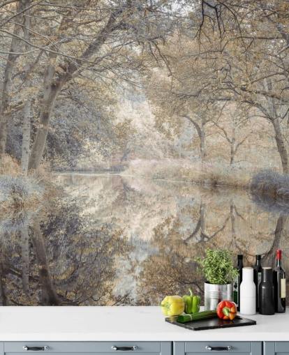 brown and grey canal in winter woodland wall mural by Assaf Frank for bedroom