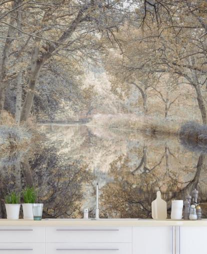 brown and gray canal in winter woodland wall mural by Assaf Frank for bedroom