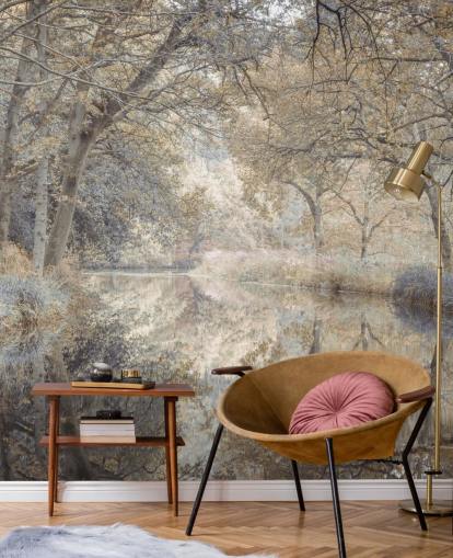 brown and grey canal in winter woodland wall mural by Assaf Frank for bedroom brown and grey canal in winter woodland wall mural by Assaf Frank for bedroom
