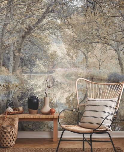 brown and grey canal in winter woodland wall mural by Assaf Frank for bedroom