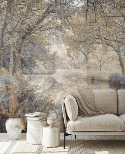 Décoration murale d'Assaf Frank sur un canal brun et gris dans les bois d'hiver pour la chambre