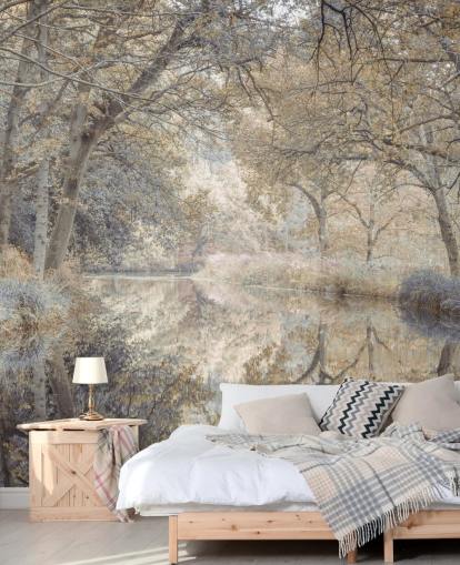 mural de parede de canal marrom e cinza na floresta de inverno de Assaf Frank para quarto