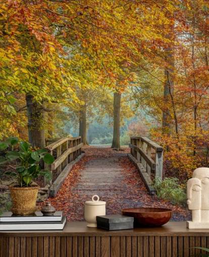 Tapeten-Wandbild „Herbstwald mit Brücke“ Tapeten-Wandbild „Herbstwald mit Brücke“