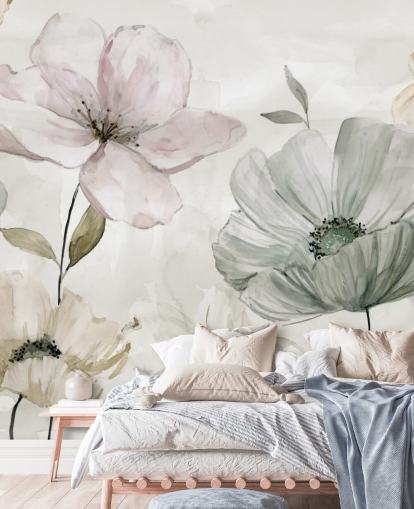 grey floral wallpaper mural by Carol Robinson