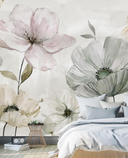 gray floral wallpaper mural by Carol Robinson gray floral wallpaper mural by Carol Robinson