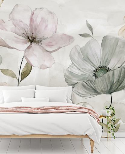 mural de papel de parede floral cinza de Carol Robinson