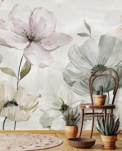 gray floral wallpaper mural by Carol Robinson