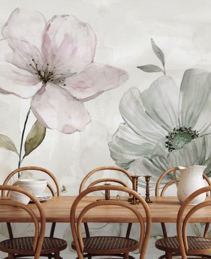 gray floral wallpaper mural by Carol Robinson