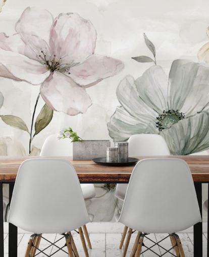 gray floral wallpaper mural by Carol Robinson