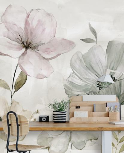 mural de papel de parede floral cinza de Carol Robinson