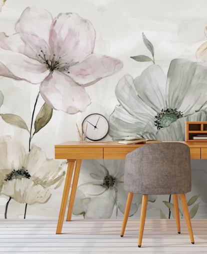 gray floral wallpaper mural by Carol Robinson