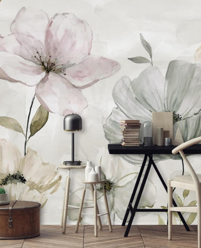 gray floral wallpaper mural by Carol Robinson