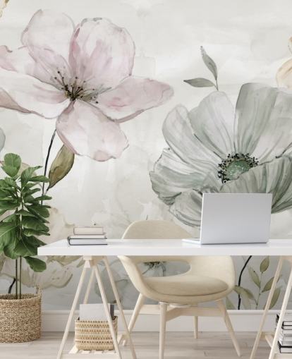 mural de papel pintado floral gris de Carol Robinson