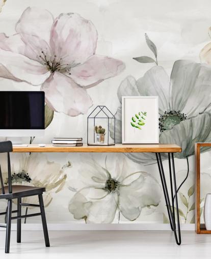 gray floral wallpaper mural by Carol Robinson