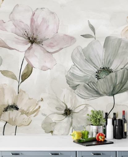 mural de papel de parede floral cinza de Carol Robinson