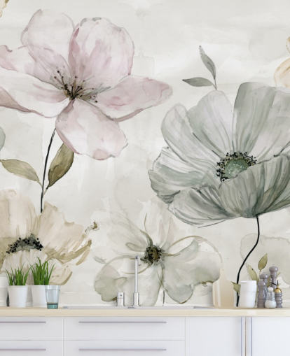 gray floral wallpaper mural by Carol Robinson