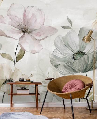 gray floral wallpaper mural by Carol Robinson