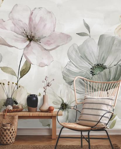 gray floral wallpaper mural by Carol Robinson