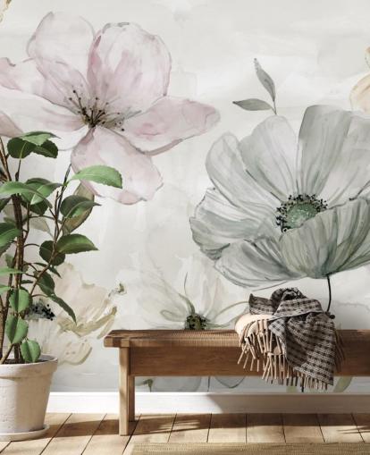 grå blomstertapet veggmaleri av Carol Robinson