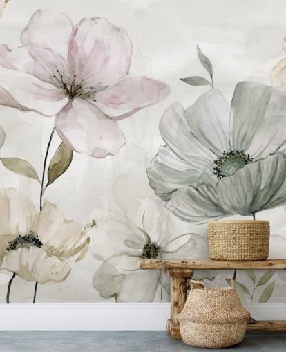 graue Blumentapete, Wandbild von Carol Robinson