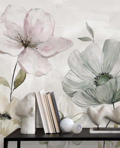 gray floral wallpaper mural by Carol Robinson