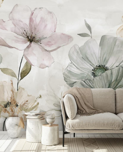 gray floral wallpaper mural by Carol Robinson