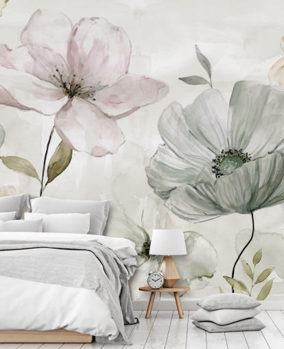 papier peint mural floral gris par Carol Robinson