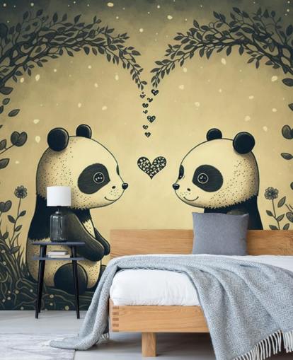 fofo mural de parede Couple of Pandas Wallpaper para crianças