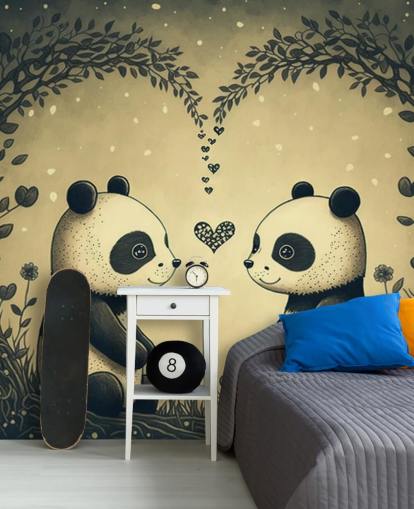 cute Couple of Pandas Wallpaper wall mural for kids cute Couple of Pandas Wallpaper wall mural for kids