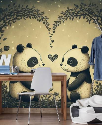bonito mural de pared de pareja de pandas para niños bonito mural de pared de pareja de pandas para niños