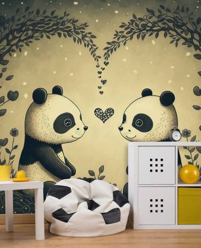 Papier peint mural mignon Couple de pandas pour enfants