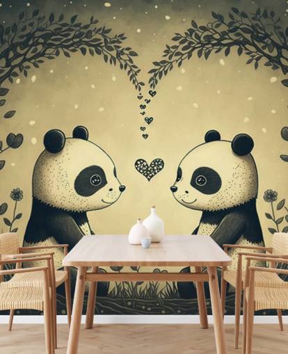 Simpatica carta da parati murale con coppia di panda per bambini