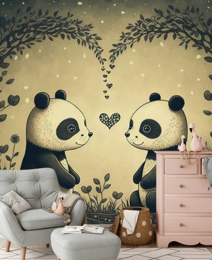 fofo mural de parede Couple of Pandas Wallpaper para crianças
