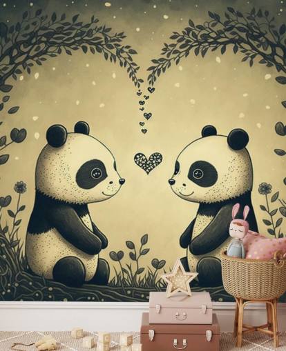 söpö pari Pandas Taustakuva seinämaalaus lapsille