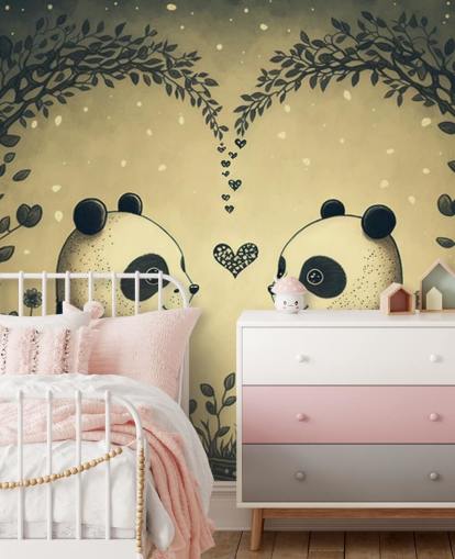 cute Couple of Pandas Wallpaper wall mural for kids