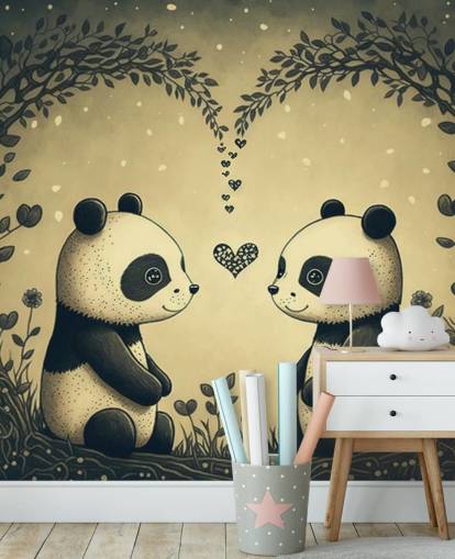 cute Couple of Pandas Wallpaper wall mural for kids cute Couple of Pandas Wallpaper wall mural for kids