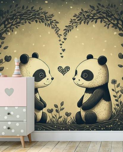 Papier peint mural mignon Couple de pandas pour enfants