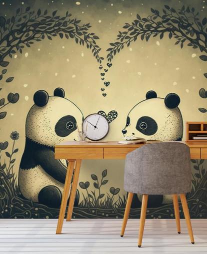 cute Couple of Pandas Wallpaper wall mural for kids cute Couple of Pandas Wallpaper wall mural for kids