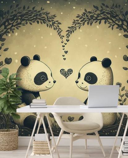 bonito mural de pared de pareja de pandas para niños