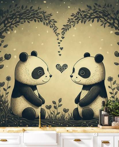 cute Couple of Pandas Wallpaper wall mural for kids